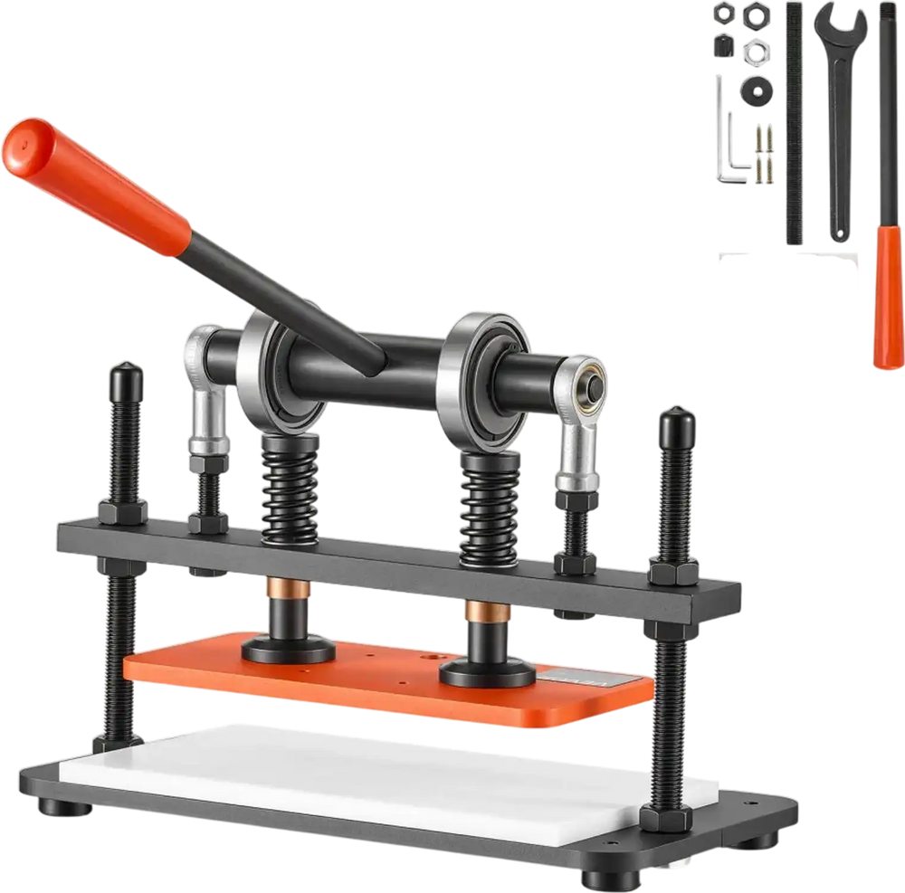 VEVOR Leather Cutting Machine 10.24 x 4.72 in Embossing Plate Die Cutter, Hand Press Leather Embossing & Die Cutting, 3300 lbs Pressure, 0.47 in Stroke, Dual Guide Shafts, for Fabric, Paper, Silicone