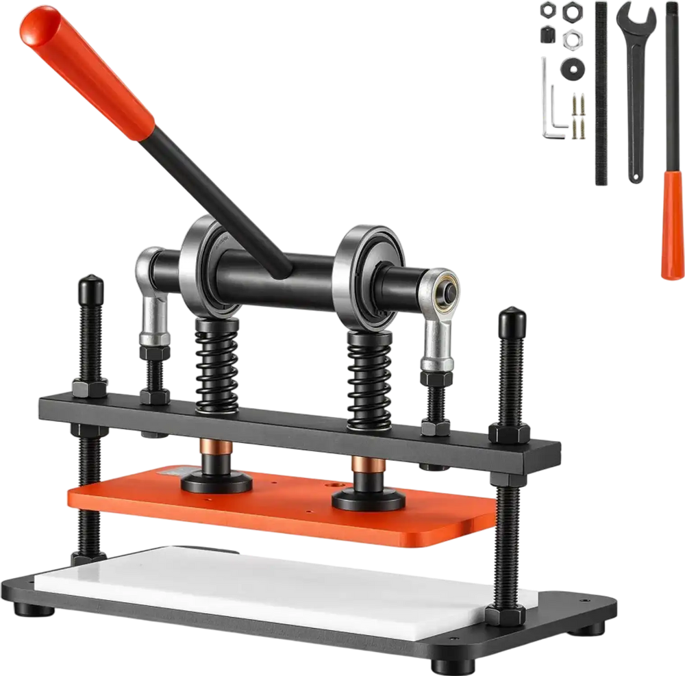 VEVOR Leather Cutting Machine 11.02 x 5.51 in Embossing Plate Die Cutter, Hand Press Leather Embossing & Die Cutting, 3300 lbs Pressure, 0.47 in Stroke, Dual Guide Shafts, for Fabric, Paper, Silicone