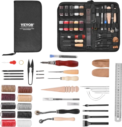 VEVOR Leather Working Tools Kit, 38 PCS Leather Craft Tools with Portable Canvas Storage Bag, Engraving Punching Sewing Stamping Cutting Tools, Ideal for Beginners DIY Enthusiasts and Professionals