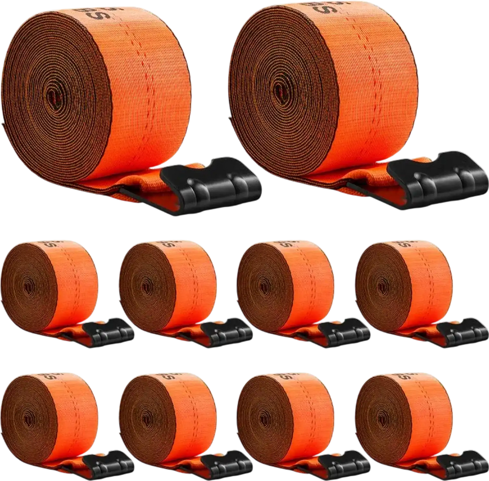 VEVOR Winch Straps, 4 in x 30 ft Truck Straps with Flat Hook, 10 Pack Heavy Duty Trailer Straps with 18000 lbs Break Strength, Cargo Tie-Down Straps, for Flatbeds, Trucks, Trailers, Farms & Rescues
