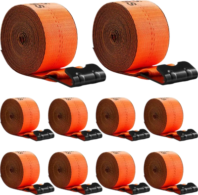 VEVOR Winch Straps, 4 in x 30 ft Truck Straps with Flat Hook, 10 Pack Heavy Duty Trailer Straps with 18000 lbs Break Strength, Cargo Tie-Down Straps, for Flatbeds, Trucks, Trailers, Farms & Rescues