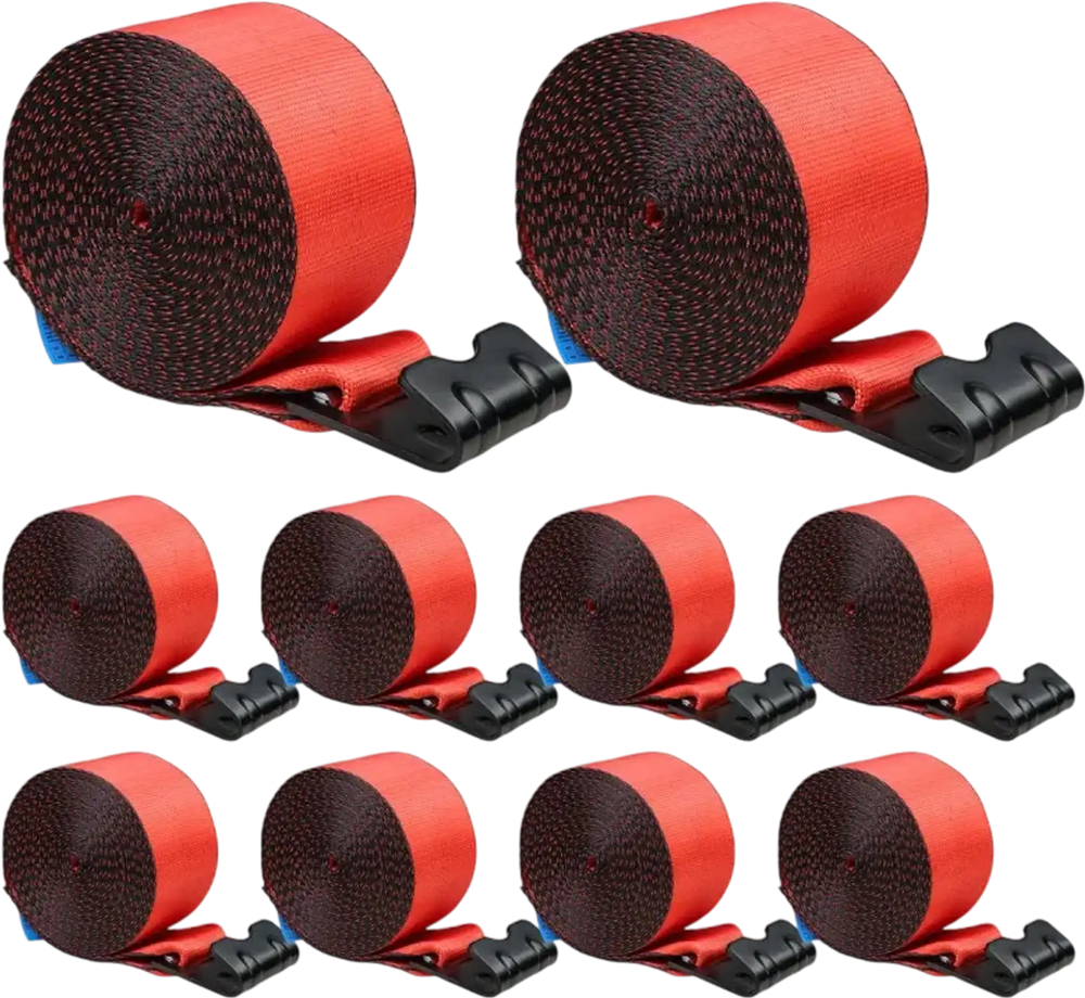 VEVOR Winch Straps, 4" x 30', 6000 lbs Load Capacity, 18000 lbs Breaking Strength, Truck Straps with Flat Hook, Flatbed Tie Downs Cargo Control for Trailers, Farms, Rescues, Tree Saver, Red (10 Pack)