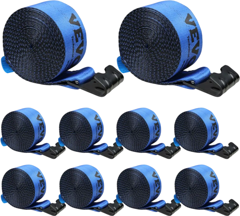 VEVOR Winch Straps, 4" x 30', 6000 lbs Load Capacity, 18000 lbs Breaking Strength, Truck Straps with Flat Hook, Flatbed Tie Downs Cargo Control for Trailers, Farms, Rescues, Tree Saver, Blue (10 Pack)