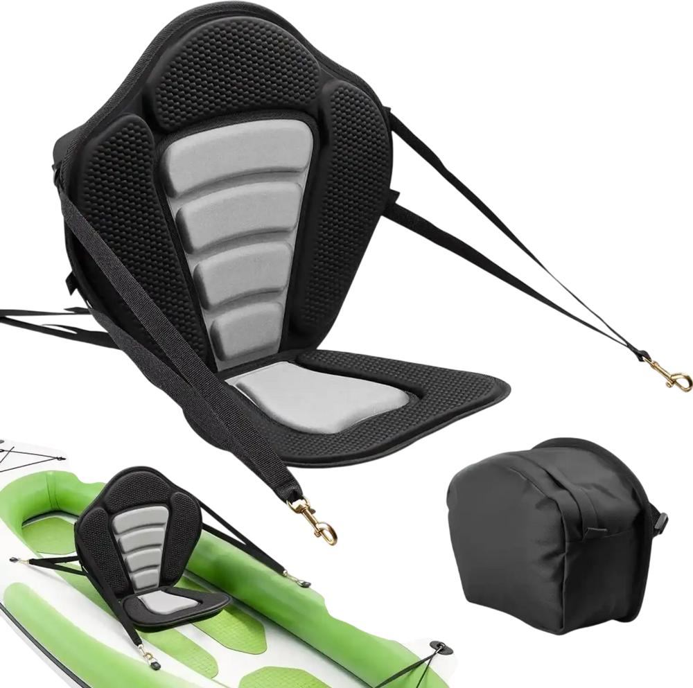VEVOR Kayak Seat, 1 Pack 0.5" Thick, Universal Paddle Board Seat with Back Support, Sit-on-Top Soft Padded Cushion with Storage Bag & Adjustable Straps for SUP, Canoe, Fishing Boat, Inflatable Kayak