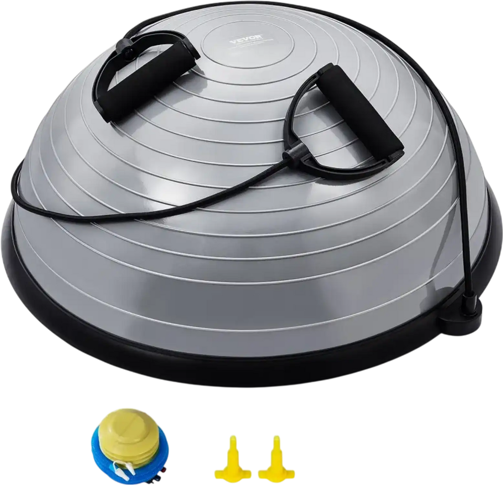 VEVOR Half Exercise Ball Trainer, 23 inch Balance Ball Trainer, 660lbs Capacity Stability Ball, Yoga Ball with Resistance Bands & Foot Pump, Strength Fitness Ball for Home Gym, Full Body Workout, Gray