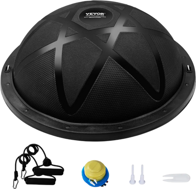 VEVOR Half Exercise Ball Trainer, 23 inch Balance Ball Trainer, 660 lbs Capacity Stability Ball, Yoga Ball with Resistance Bands and Pump, Strength Fitness Ball for Home Gym, Full Body Workouts, Black