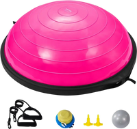 VEVOR Half Exercise Ball Trainer, 26 inch Balance Ball Trainer, 1500lbs Capacity Stability Ball, Yoga Ball with Resistance Bands & Foot Pump, Strength Fitness Ball for Home Gym Full Body Workout, Pink