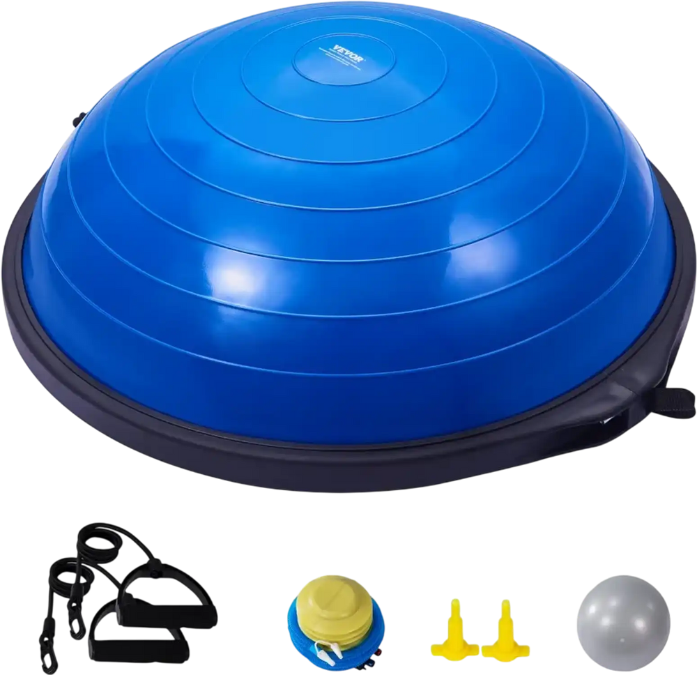 VEVOR Half Exercise Ball Trainer, 26 inch Balance Ball Trainer, 1500lbs Capacity Stability Ball, Yoga Ball with Resistance Bands & Foot Pump, Strength Fitness Ball for Home Gym Full Body Workout, Blue