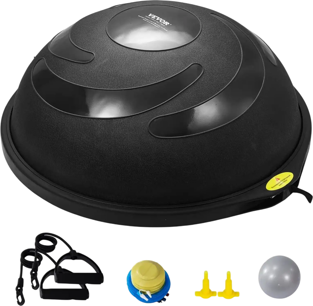 VEVOR Half Exercise Ball Trainer, 26 inch Balance Ball Trainer, 1500lbs Capacity Stability Ball, Yoga Ball with Resistance Bands & Foot Pump, Strength Fitness Ball for Home Gym Full Body Workout Black