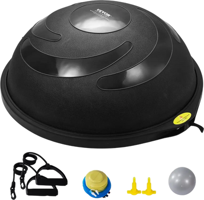 VEVOR Half Exercise Ball Trainer, 26 inch Balance Ball Trainer, 1500lbs Capacity Stability Ball, Yoga Ball with Resistance Bands & Foot Pump, Strength Fitness Ball for Home Gym Full Body Workout Black