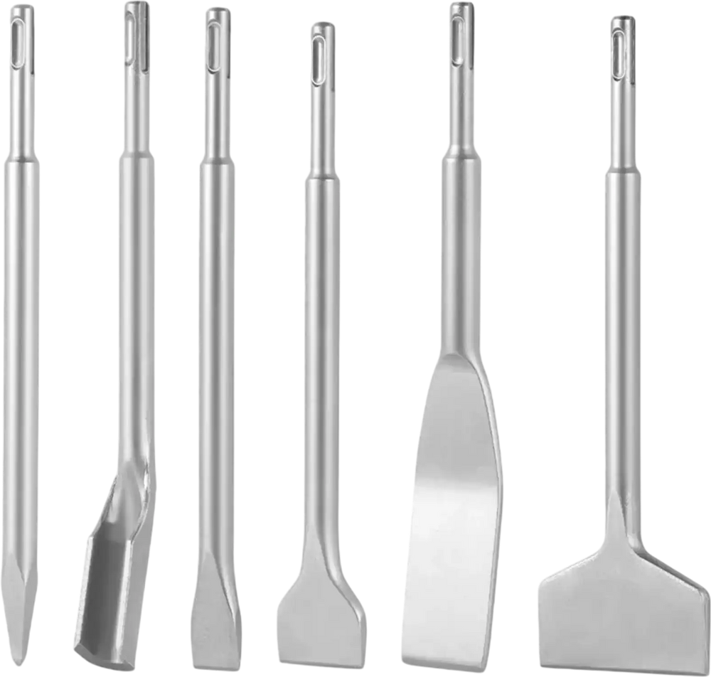 VEVOR SDS Plus Chisel Set, 6pcs SDS Plus Rotary Hammer Drill Attachments, Includes Point, Flat, & U-Groove Chisels, Heat Treated 40Cr Alloy Steel, Sharp Edge for Demolition, Concrete and Brick