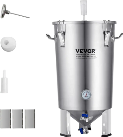 VEVOR 304 Stainless Steel Kettle, 8 GALLON Beer Brew Fermentor, Brew Bucket Fermentor for Brewing, Home Brewing Supplies with Base, Kettle Stock Pot Includes Lid, Handle, Valve, Spigot, Thermometer