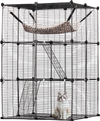 VEVOR Large 3-tier Cat Cage, 28 x 28 x 41", DIY Detachable Metal Wire Durable Cat Enclosure, with Large Hammock 2 Ramp Ladders, Fit for Cats Exercise Indoor ＆ Outdoor, Ease of Assembly, Black