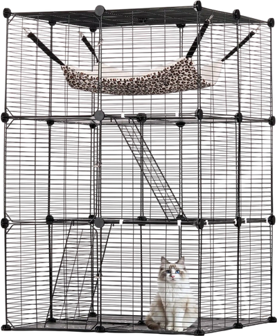 Vevor Cat Cage Large 3-Tier Metal Wire Playpen with Hammock 28 x 28 x 41