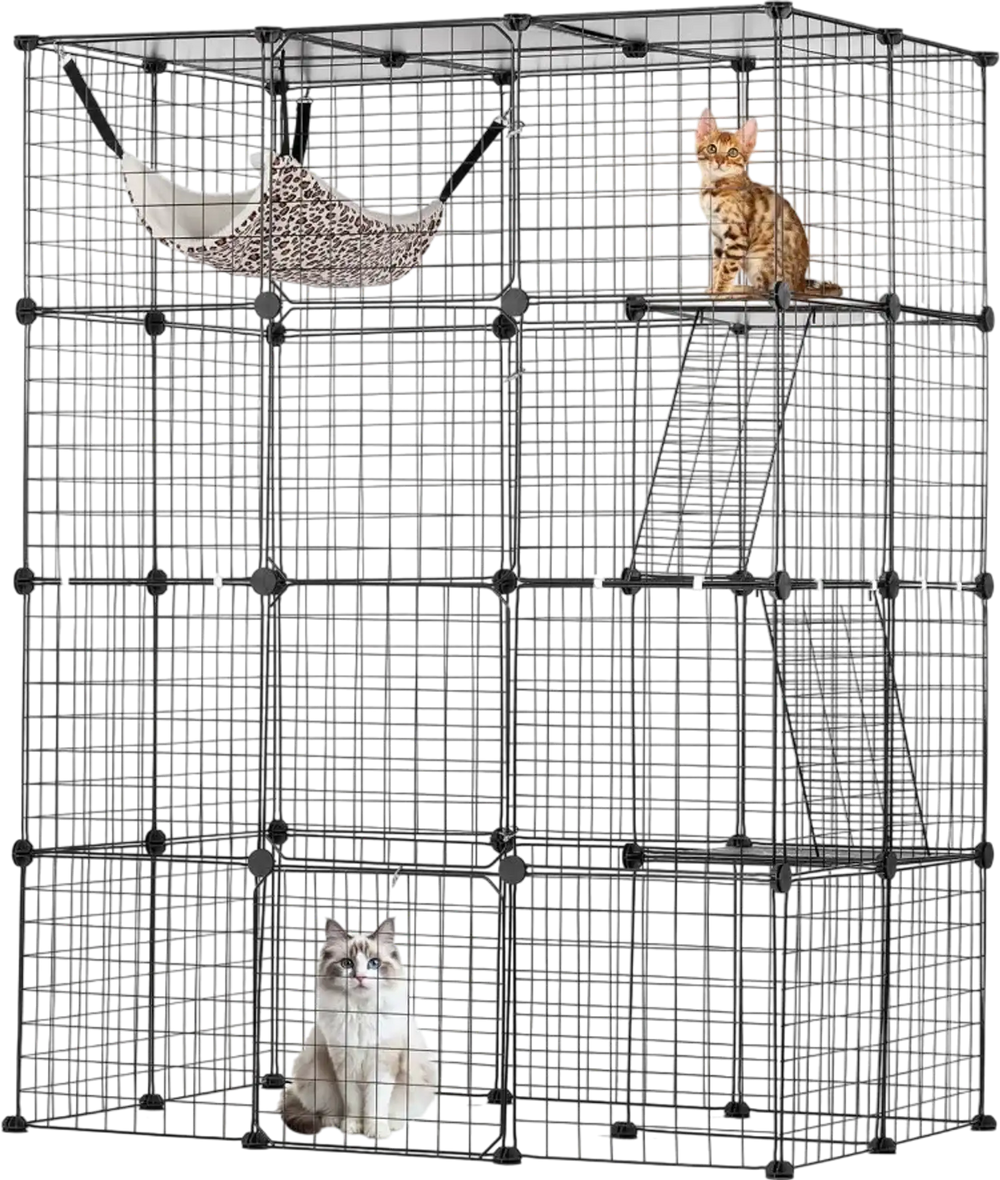 VEVOR Large 4-tier Cat Cage, 41 x 28 x 55", Detachable Metal Wire Cat Enclosure, with 4 Front Doors Hammock Ramp ladders, Indoor & Outdoor Crate Exercise Place Ideal for Kitty, Small Animals, Black