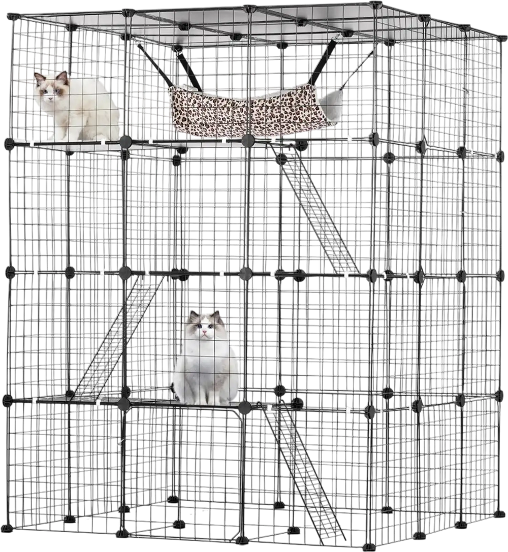 VEVOR Large 4-tier Cat Cage, 41 x 41 x 55", Detachable Metal Wire Cat Enclosure, with 4 Front Doors Hammock Ramp ladders, Indoor & Outdoor Crate Exercise Place Ideal for Kitty, Small Animals, Black