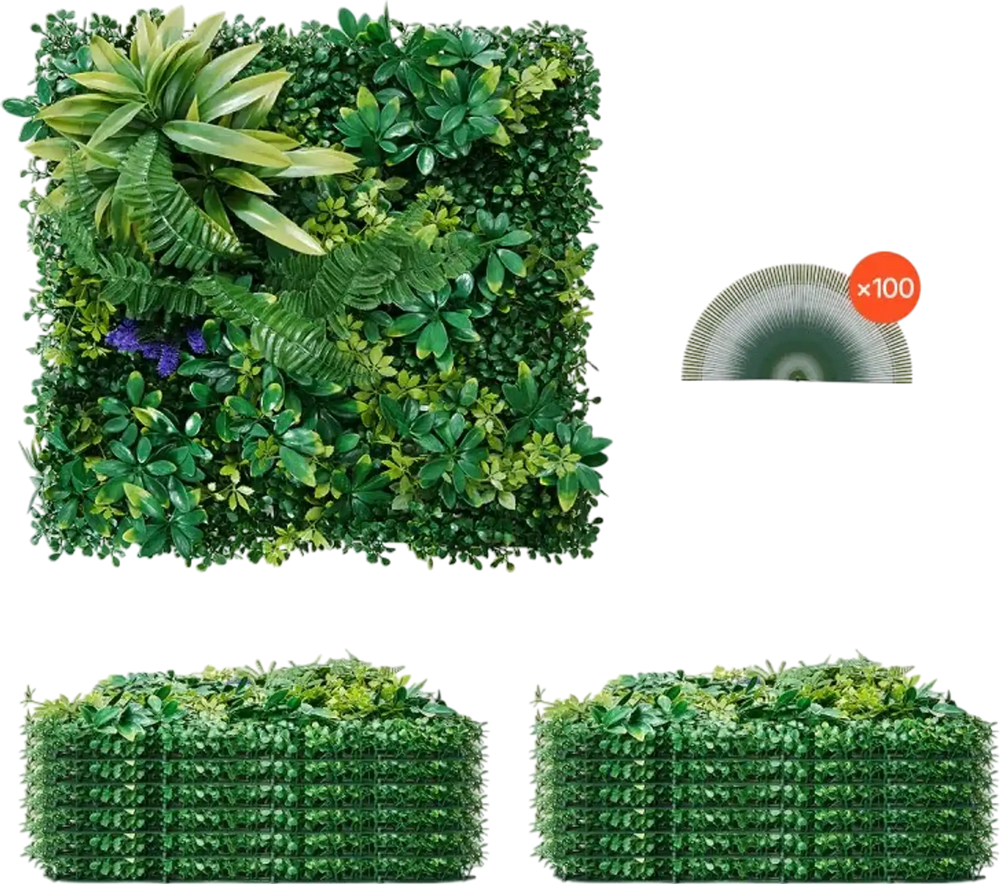 VEVOR Artificial Grass Wall Panels, 12 PCS 20 x 20 inch, 3D Combination Greenery Boxwood  Panel for Indoor Outdoor Green Decor & Ivy Fence Covering, Privacy Backdrop Wall Hedge Screen for Garden