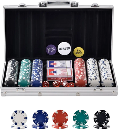 VEVOR Poker Chip Set, 300-Piece Poker Set, Complete Poker Playing Game Set with Aluminum Carrying  Case, 11.5 Gram Casino Chips, Cards, Buttons and Dices, for Texas Hold'em, Blackjack, Gambling