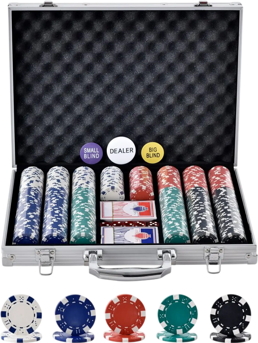 VEVOR Poker Chip Set, 500-Piece Poker Set, Complete Poker Playing Game Set with Aluminum Carrying  Case, 11.5 Gram Casino Chips, Cards, Buttons and Dices, for Texas Hold'em, Blackjack, Gambling