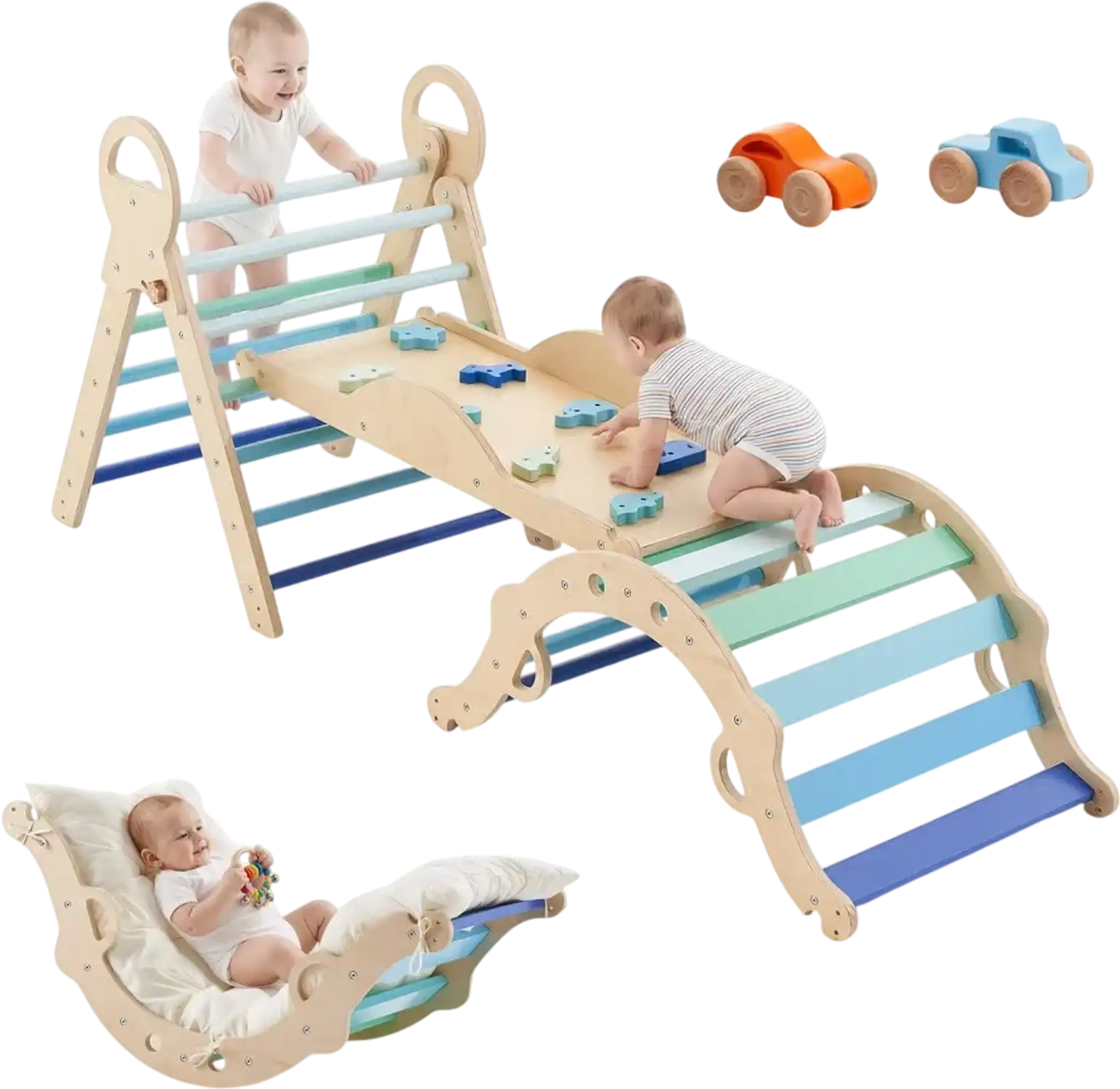 Vevor Pikler Triangle Set 9-in-1 Montessori Climbing Toys Blue New