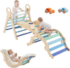 VEVOR Pikler Triangle Set, 9-in-1 Toddler Climbing Toys Indoor, with 2 Wooden Cars, Cushion, Triangle, Arch, and Ramp, 150 lbs Load, Foldable Montessori Climbing Set for Toddlers and Kids, Blue