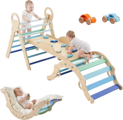 Vevor Pikler Triangle Set 9-in-1 Montessori Climbing Toys Blue New