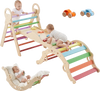 VEVOR Pikler Triangle Set, 9-in-1 Toddler Climbing Toys Indoor, with 2 Wooden Cars, Cushion, Triangle, Arch, and Ramp, 150 lbs Load, Foldable Montessori Climbing Set for Toddlers and Kids, Rainbow