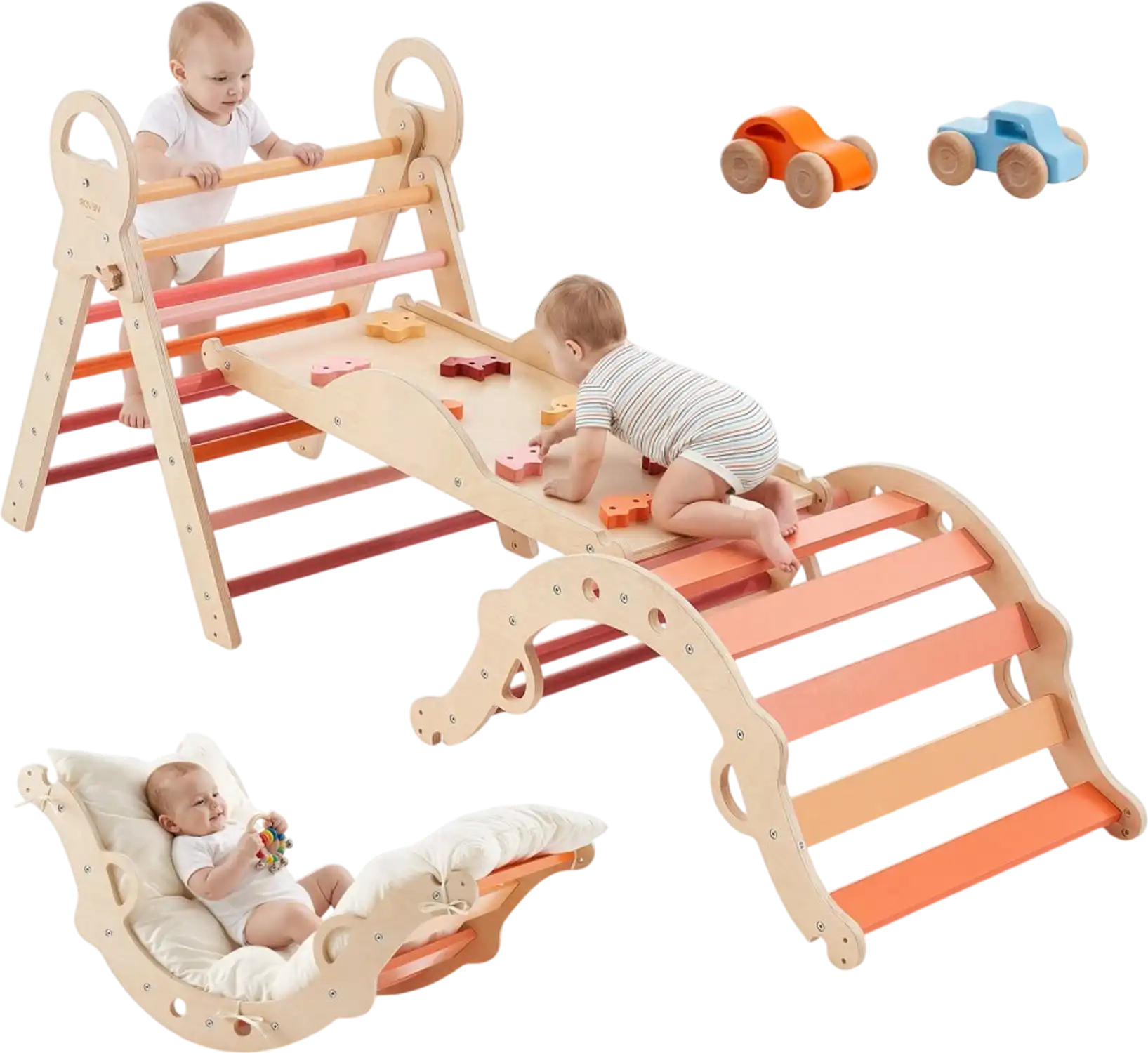 Vevor Climbing Set 9-in-1 Pikler Triangle Foldable Montessori Indoor Orange New