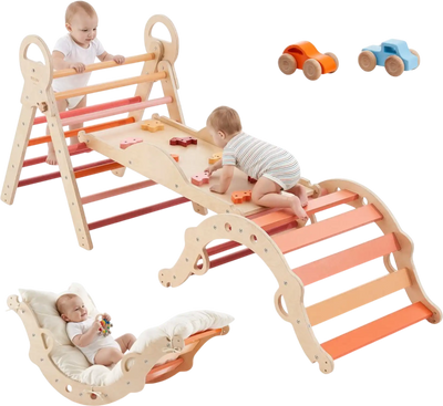 Vevor Climbing Set 9-in-1 Pikler Triangle Foldable Montessori Indoor Orange New
