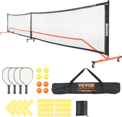 VEVOR Pickleball Net Set, 22FT Regulation Size Portable Pickleball System with Bags, Balls, Paddles, Wheels, and Court Lines, Weather Resistant Metal Frame & PE Net, for Outdoor Backyard Driveway