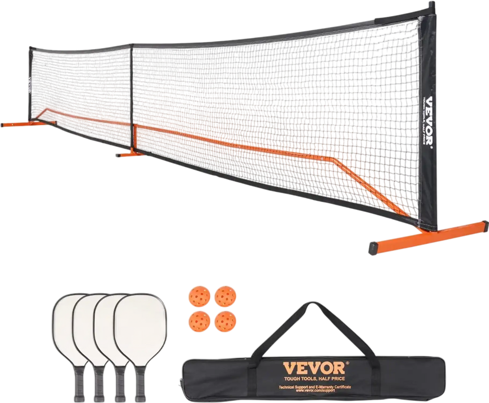 VEVOR Pickleball Net Set, 22FT Regulation Size Portable Pickleball System with Carrying Bag & Balls & Paddles, Weather Resistant Steady Metal Frame & Strong PE Net, for Outdoor Backyard Driveway
