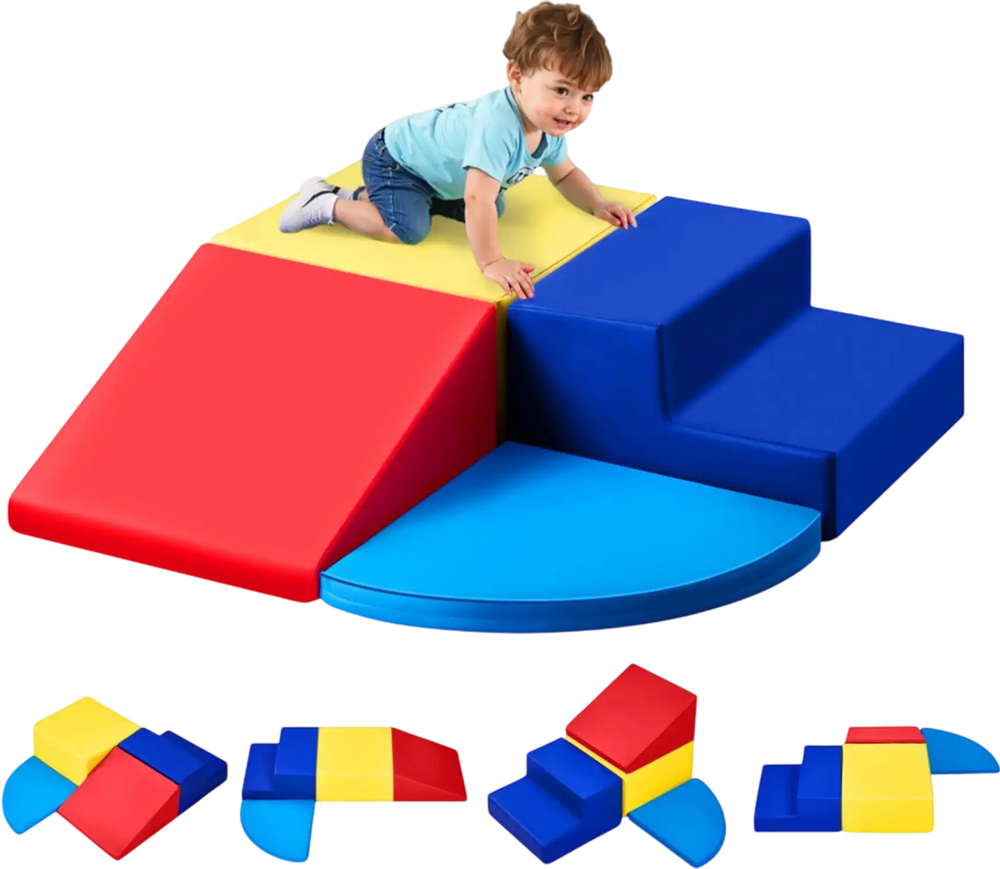 VEVOR Climbing Toys, 4-Piece Set, Foam Climbing Toys for Toddlers 6 Months to 3 Years Old, PU Leather Climbing Blocks, Indoor Climb and Crawl Activity Playset for Crawling & Sliding, Easy to Clean