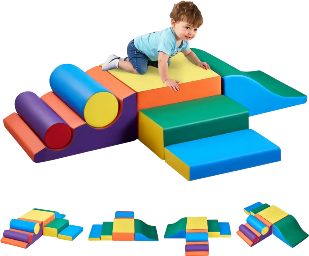 VEVOR Climbing Toys, 7-Piece Set, Foam Climbing Toys for Toddlers 6 Months to 3 Years Old, PU Leather Climbing Blocks, Indoor Climb and Crawl Activity Playset for Crawling & Sliding, Easy to Clean