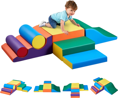VEVOR Climbing Toys, 7-Piece Set, Foam Climbing Toys for Toddlers 6 Months to 3 Years Old, PU Leather Climbing Blocks, Indoor Climb and Crawl Activity Playset for Crawling & Sliding, Easy to Clean