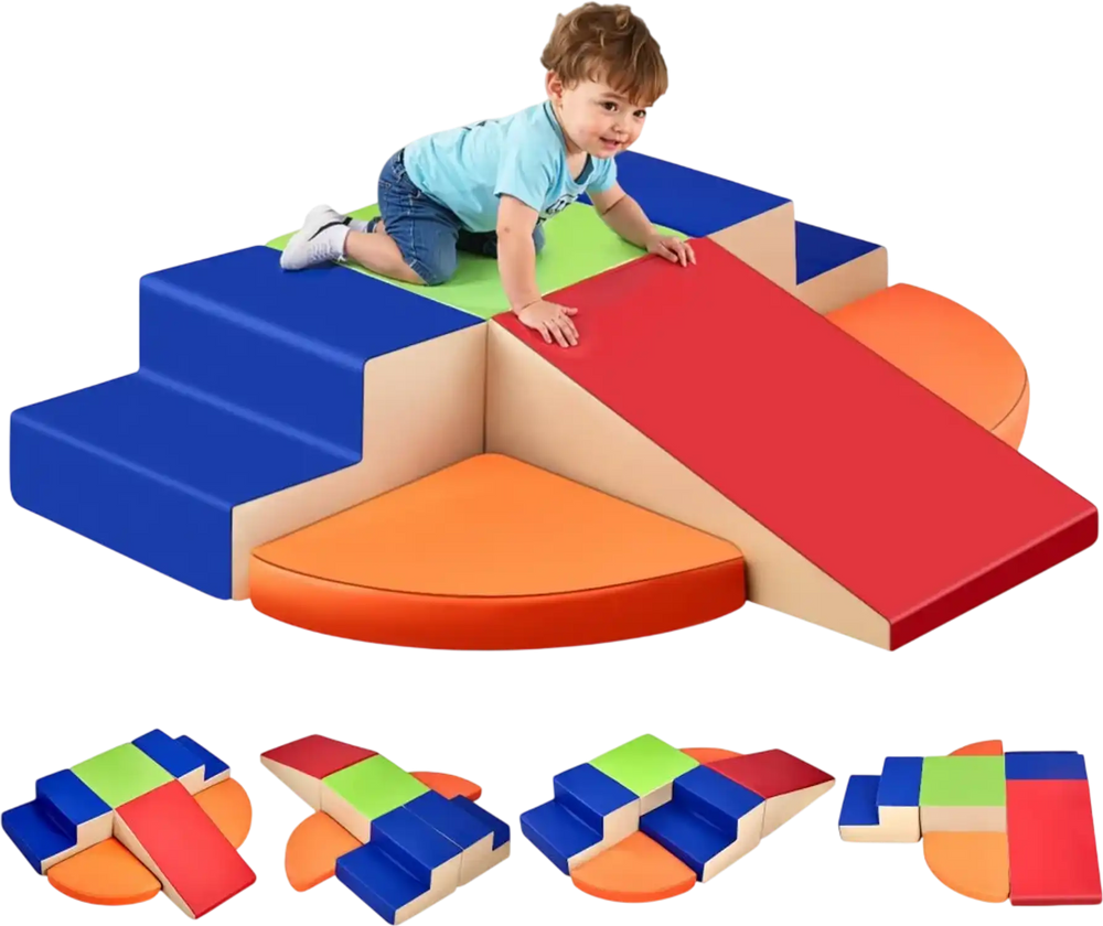 VEVOR Climbing Toys, 6-Piece Set, Foam Climbing Toys for Toddlers 6 Months to 3 Years Old, PU Leather Climbing Blocks, Indoor Climb and Crawl Activity Playset for Crawling & Sliding, Easy to Clean