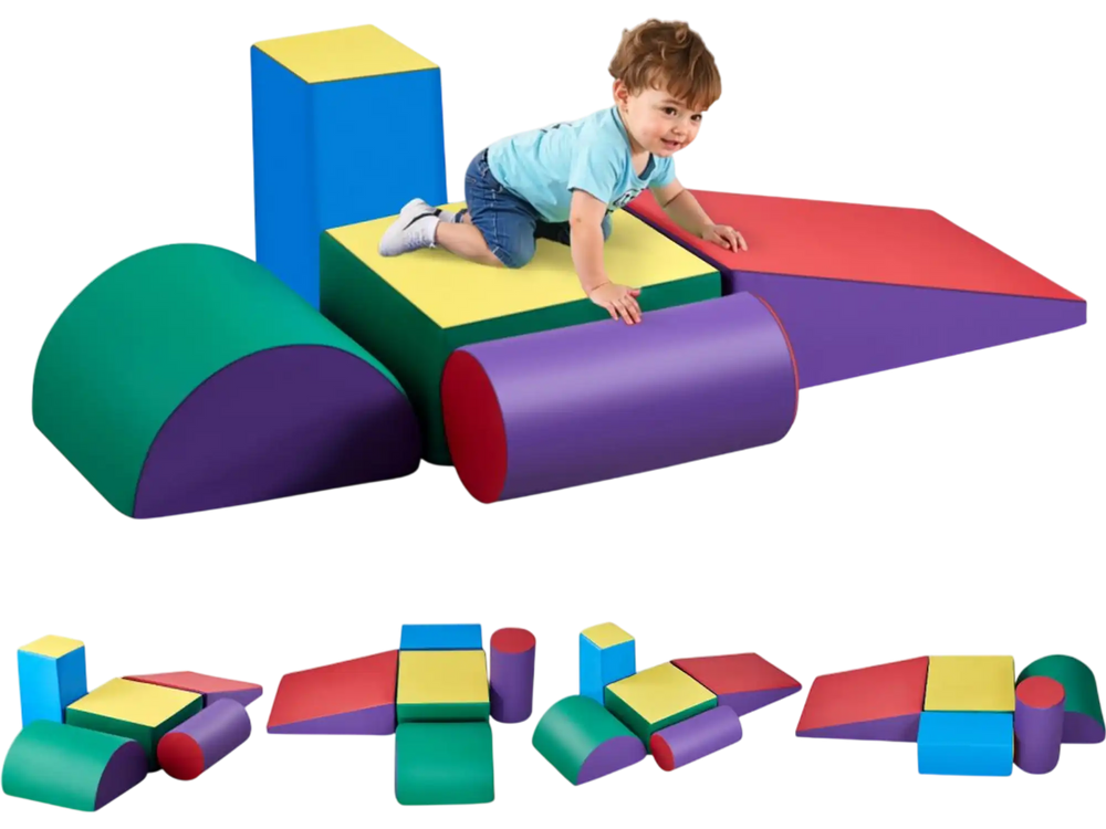 VEVOR Climbing Toys, 5-Piece Set, Foam Climbing Toys for Toddlers 6 Months to 3 Years Old, PU Leather Climbing Blocks, Indoor Climb and Crawl Activity Playset for Crawling & Sliding, Easy to Clean