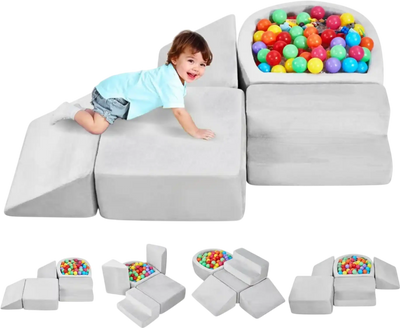 VEVOR Climbing Toys, 5-Piece Set, Foam Climbing Blocks for Toddlers 6 Months to 3 Years, Baby Climbing Blocks with Ball Pit (Balls Not Included), Indoor Climb and Crawl Activity Playset for Crawling