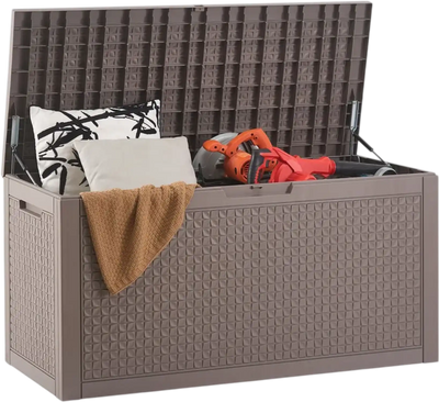 VEVOR Outdoor Storage Box, 100 Gallon Resin Deck Box, Backyard Outside Toy and Towel Storage Cabinet Waterproof, for Patio Furniture Cushions, Garden Tools, Pool Supplies & Package Delivery (Grey)