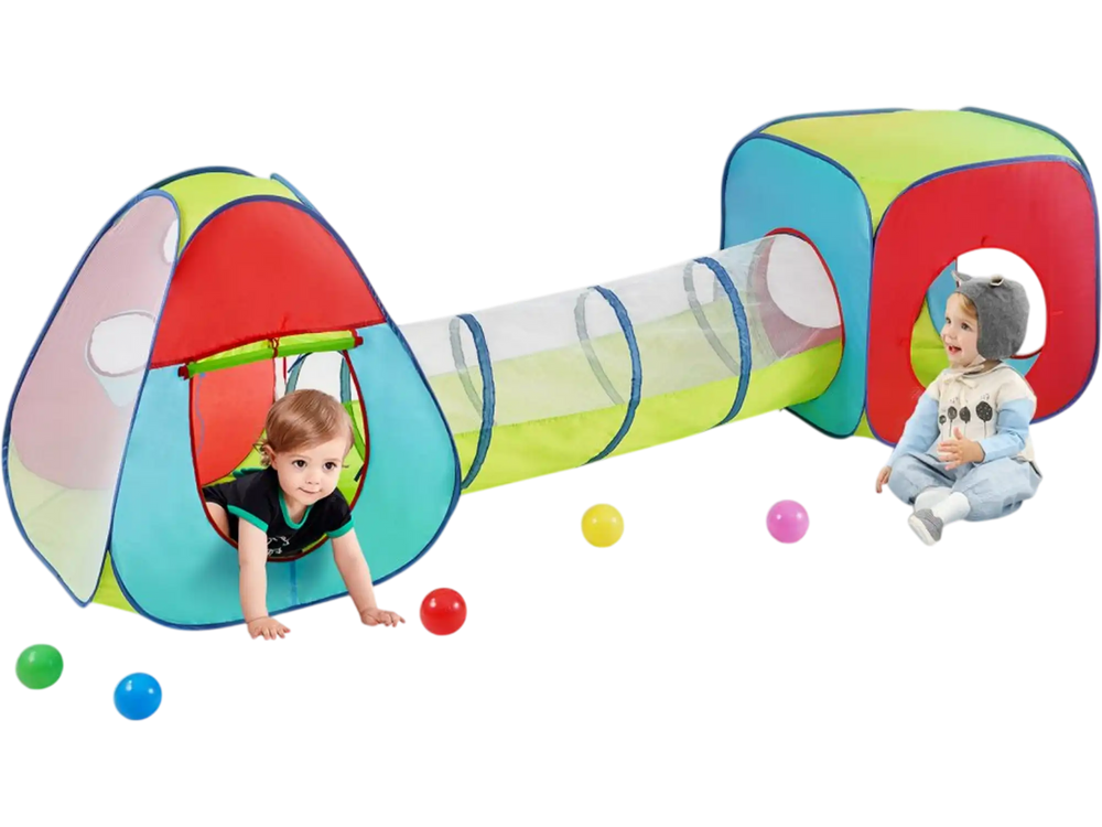 VEVOR 3 in 1 Kids Play Tent with Tunnel for Boys, Girls, Babies and Toddlers, Indoor/Outdoor Pop Up Playhouse with Carrying Bag & Banding Straps as Birthday Gifts, Red/Yellow/Blue Multicolor