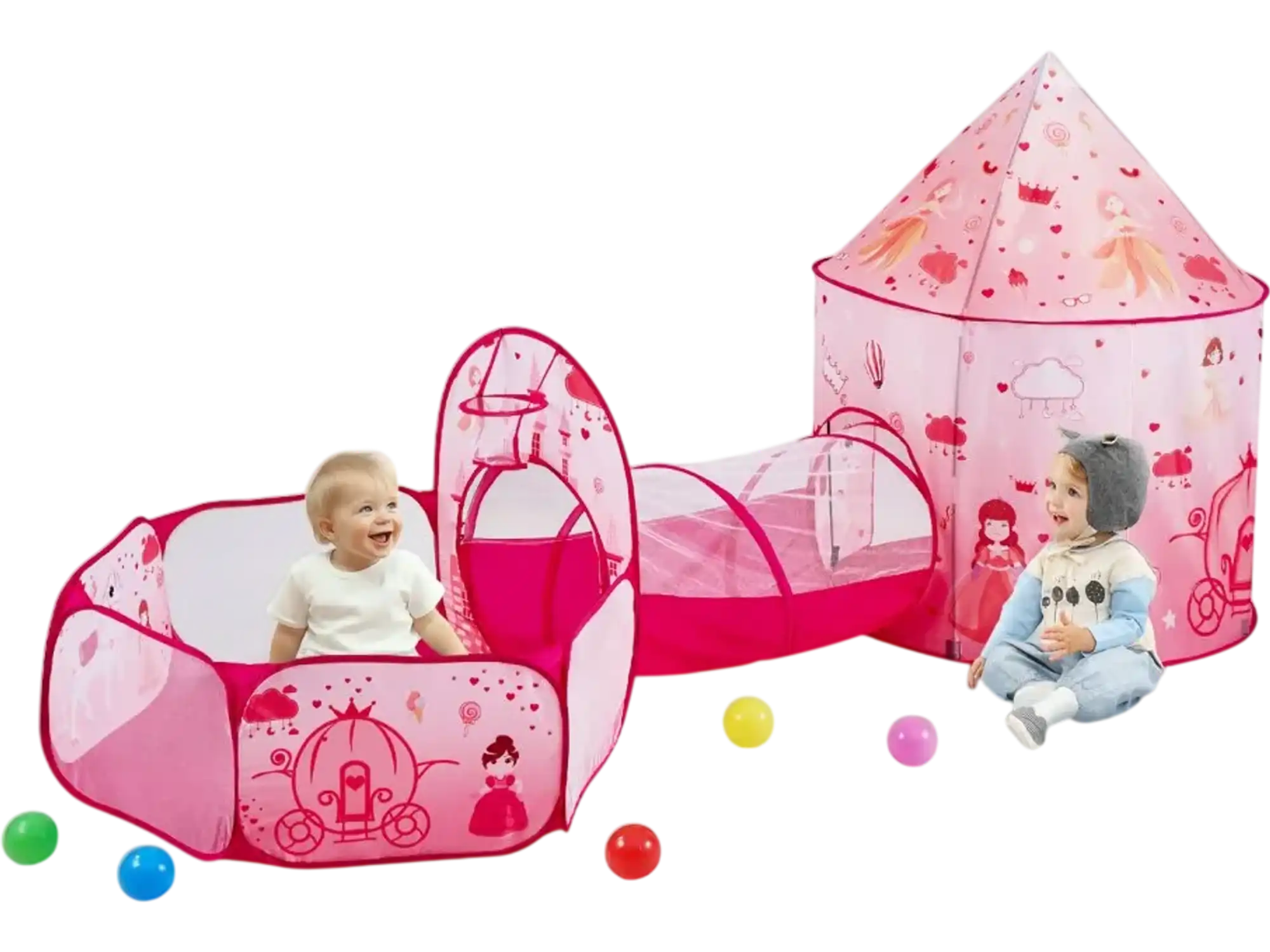 Vevor Play Tent 3-in-1 Kids Pop-Up Playhouse with Tunnel Ball Pit Magenta New