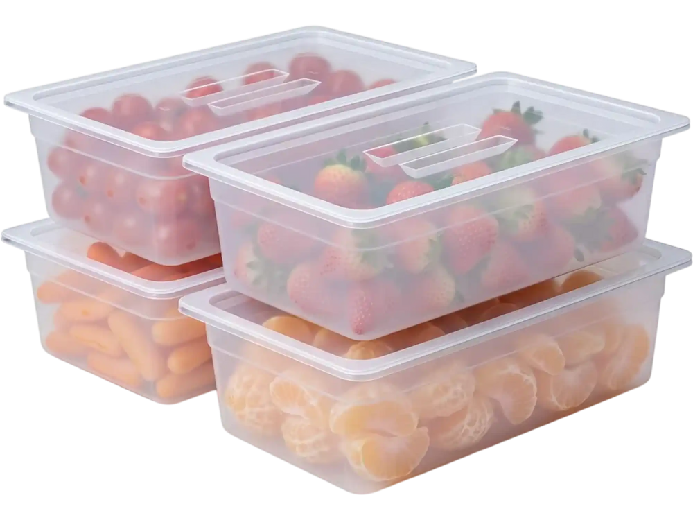 VEVOR 4-Pack Polypropylene Food Pans, Full Size, 6" Deep, Lid, Prep Table for Restaurants, Buffets and Salad Bars, Commercial Food Storage Containers, Dishwasher Compatible, Stackable, Scale Markings
