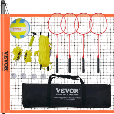 VEVOR Volleyball and Badminton Set, Outdoor Portable Badminton Net, Adjustable Height Steel Poles, Professional Combo Set with PVC Volleyball, Pump, Carrying Bag, Easy Setup for Backyard Beach Lawn