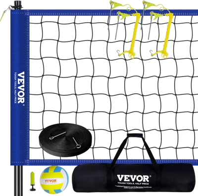 VEVOR Outdoor Portable Volleyball Net System, Adjustable Height Steel Poles, Professional Volleyball Set with PVC Volleyball, Pump, Carrying Bag, Heavy Duty Volleyball Net for Backyard, Beach, Lawn