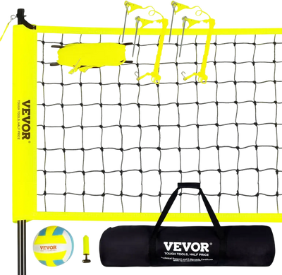VEVOR Outdoor Portable Volleyball Net System, Adjustable Height Steel Poles, Professional Volleyball Set with PVC Volleyball, Pump, Carrying Bag, Heavy Duty Volleyball Net for Backyard, Beach, Lawn