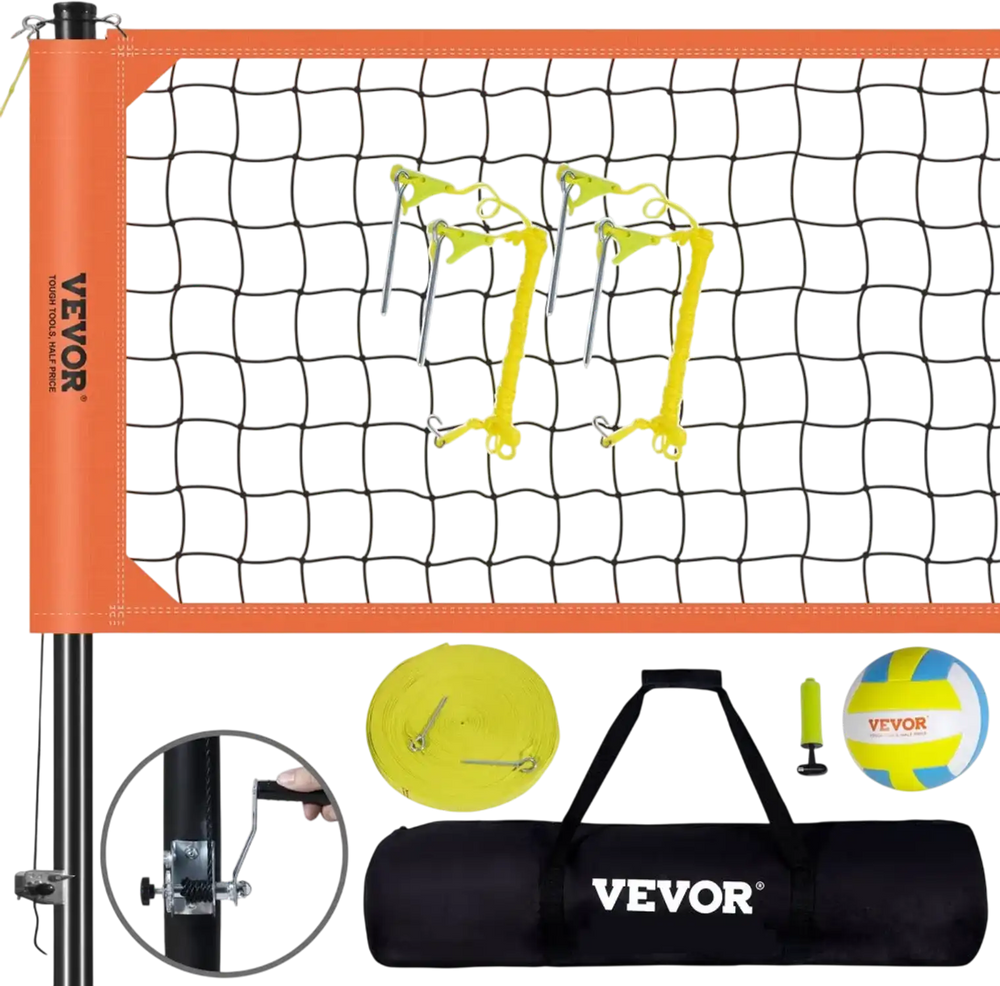 VEVOR Outdoor Portable Volleyball Net System, Adjustable Height Aluminum Poles, Professional Volleyball Set with PVC Volleyball, Pump, Carrying Bag, Heavy Duty Volleyball Net for Backyard, Beach, Lawn