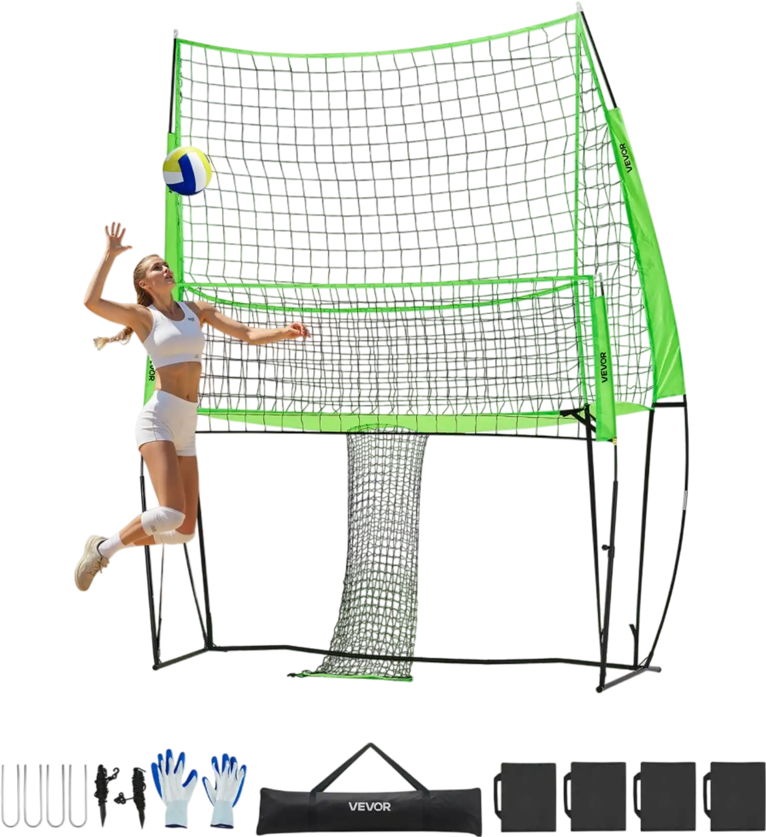 Vevor Volleyball Training Net Adjustable Practice Equipment with Ball Return 8' x 11' New