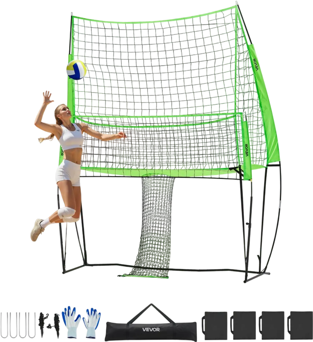 VEVOR Volleyball Training Net System, Freely Height-Adjustable Practice Equipment with Ball Return, 8x11ft Portable Net Station, Easy Setup for Backyard Indoor Outdoor Serving Spiking Improve Accuracy