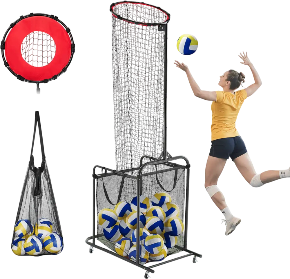 VEVOR Volleyball Setter Training Equipment, Angle and Height Adjustable Volleyball Trainer, Portable Practice Net with Cart, Wheels, Carrying Bag, Indoor Outdoor Target Net for Serving Spiking Setting