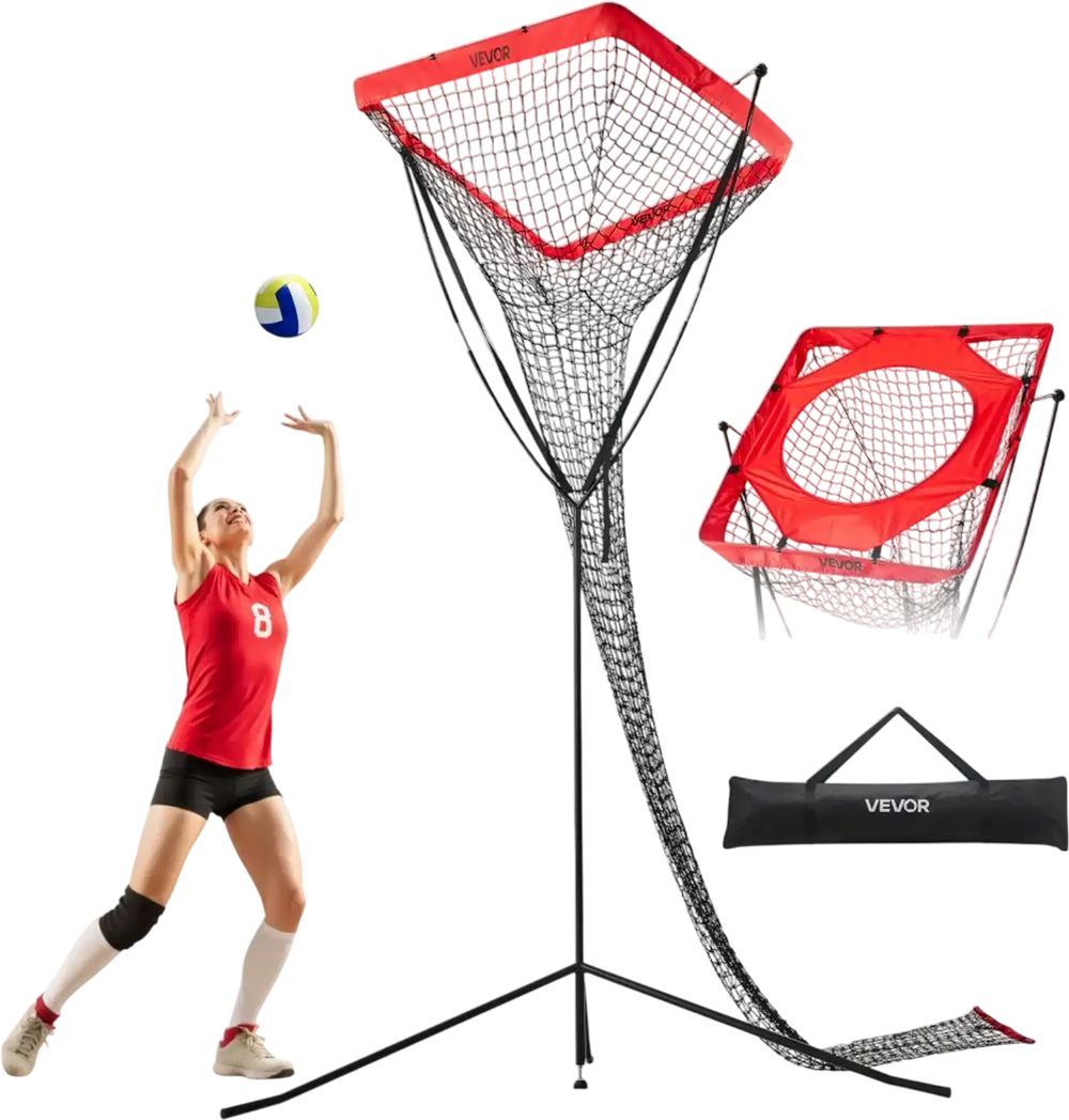 VEVOR Volleyball Setter Training Equipment, Angle and Height Adjustable Volleyball Trainer, Portable Practice Net with Steel Base, Carrying Bag, Indoor Outdoor Target Net for Serving Spiking Setting