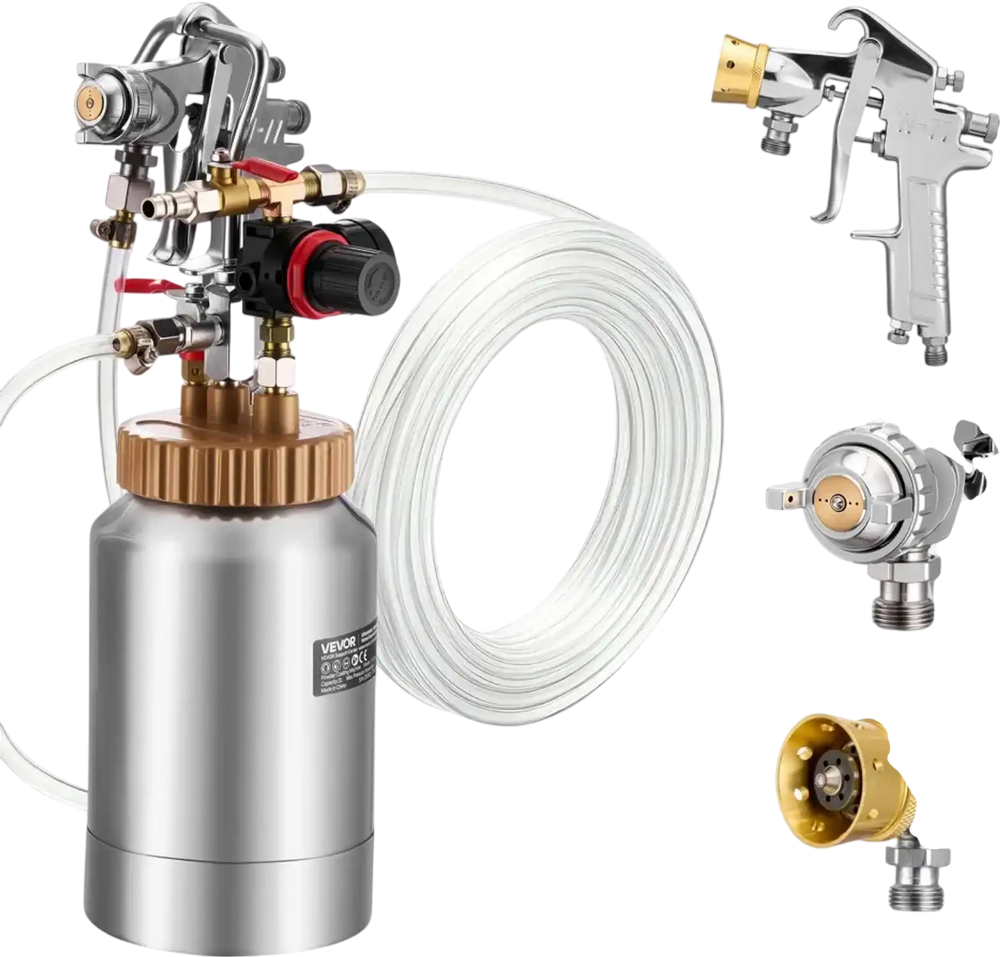 VEVOR Spray Paint Pressure Pot, 0.5 Gal/2 L Pressure Pot Paint Sprayer, φ1.8mm + φ3mm Two Spray Guns Central Pneumatic Sprays Gun with Two 9.8 FT/3 m Hoses for Furniture, Car, Fence, Max 45 Psi